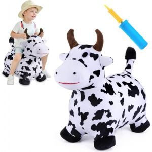 Tomatoys Vache Sauteuse Gonflable pour Enfants &ndash; Animal Sauteur Gonflable avec Housse en Peluche, Jouet &agrave; Ressort pour Int&eacute;rieur et Ext&eacute;rieur, Cadeau B&eacute;b&eacute; 18 Mois &agrave; 4 Ans, Ballon Sauteur Vache (FreemanMarket, neuf)