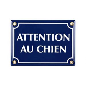 Sosenco Plaque emaillée Attention au Chien 12x17 cm - Pancarte Attention au Chien - Plaque Alarme - Propriété Privée - Panneau Signalétique Chien - Marine Bleu (Sosenco, neuf)