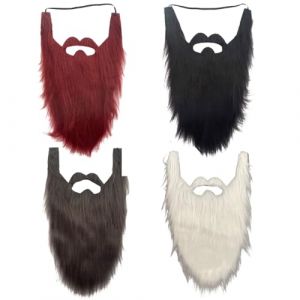 ISAKEN Moustache simulée, longue moustache, fausse barbe, costume de fausse barbe, imitation longue barbe, pour Noël et Halloween (Qpolly, neuf)