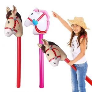 UILYNIU Paquet de 2 bâtons gonflables de cheval, bâton de poney gonflable pour enfants de 37 pouces, pour la décoration de fête d'anniversaire sur le thème du cheval de Noël, accessoires (rouge, rose) (XIMO EU, neuf)