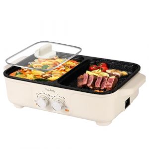 Food Party Appareil a Fondue Chinoise Hot Pot et Barbecue Electrique 220V Hotpot électrique Barbecue Coréen de Table Interieur sans Fumée (Petit) (FLOAT JOY INT, neuf)