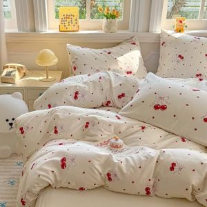 Sedefen Housse de Couette 220x240cm Rouge Cerise Noeud Papillon Parure de Lit 2 Personne Ado Adultes Mignon C&oelig;ur Motif Housse Couette en Microfibre avec Fermeture &Eacute;clair et 2 Taie d'oreiller 65x65cm (ArvinBoutiques, neuf)