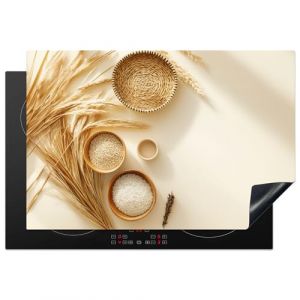 KitchenYeah&copy; Protege Plaque Tapis Pour Induction 77x51 cm Deco Cuisine Protection Vitroc&eacute;ramique Pour Cuisiniere C&eacute;r&eacute;ales - Bois - Bol - Beige (KitchenYeah, neuf)