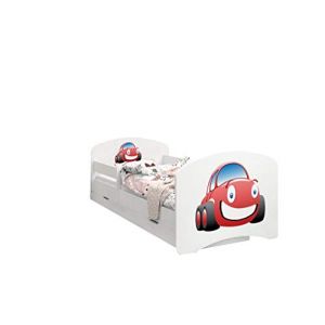 Happy Babies - LIT D'ENFANT DOUBLE FACE AVEC TIROIR Design moderne avec bords s&eacute;curis&eacute;s et matelas en mousse antichute 7 cm (Voiture, 180x90) (EuroTrip, neuf)