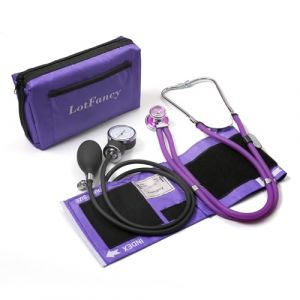 LotFancy Tensiometre Bras Manuel et Stéthoscope, Kit de Compteur Manuel, Brassard de Tensiomètre pour Adultes, Adapté aux Services d'Urgence, au Médecin, au Cabinet (25,4-40,6 cm, Violet) (GreenFancy GmbH, neuf)