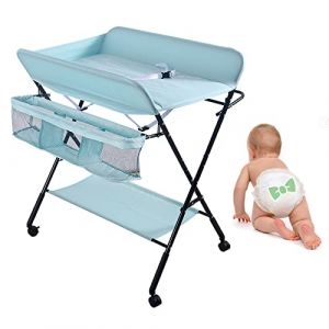 HUOLE Table a Langer Pliante Chambre Bébé Réglable en Hauteur,Table à Langer Pliable,Commode à langer pour bébé,avec sangle de sécurité et paniers de rangement,80 * 66 * 98cm（Bleu） (Hechheu, neuf)