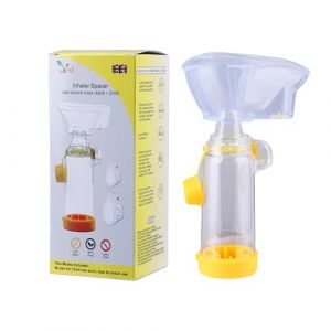 Espaceur d'inhalateur avec masque en silicone (adulte + enfant), dispositif d'espacement antistatique, chambreB0DR5R7MCF d'inhalation, à utiliser avec un inhalateur doseur, sans BPA ni latex. (Jaune) (Vedhealthcare, neuf)