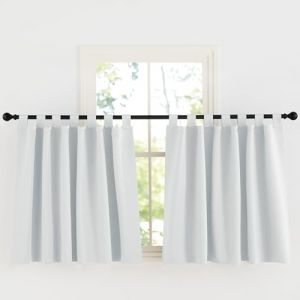KGORGE Rideau Occultant Court pour Cuisine, Lot de 2 Rideaux Opaque Draperies Intérieurs Decoration pour Maison Chambre Petite Fenetre avec Pattes, L140xH90 cm, Gris Blanc (KGORGEHOME, neuf)