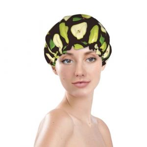 Bonnet de douche pour femme, r&eacute;utilisable, imperm&eacute;able, double couche, bande &eacute;lastique, bonnet de bain pour cheveux longs, joli bonnet de bain pour cheveux longs, vert citron, poire, noir (JinRui-EU, neuf)