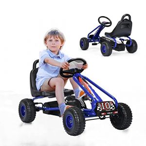 GOPLUS Go-Kart pour Enfant 3-6 Ans,Kart à Pédales Extérieur avec Siège Réglable sur 2 Positions, Frein à Main, Pneus,Go-Kart pour Garçons et Filles, 86 x 50 x 55CM (Bleu) (Augenstern24, neuf)