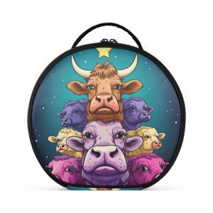 Doodle Art Vache Mignonne Créativité Trousse Sac Cosmétique Circulaire de Maquillage Pochette Sacs avec Cloisons Amovibles pour Voyage Filles (HULAHULA, neuf)