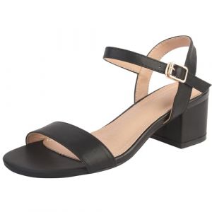 WUIWUIYU Sandales Femme Été Talon Haut Chaussure Escarpins Bout Ouvert Bride Cheville Sandales à Talons 5CM -Noir 36 (wuiwuiyu, neuf)