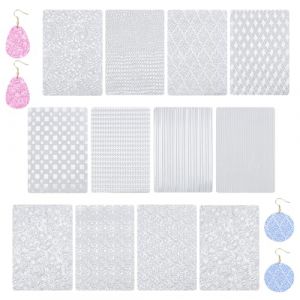 HOBBIESAY Lot de 12 tapis d'estampage en polym&egrave;re plaques de texture p&acirc;te &agrave; modeler DIY tapis de texture transparent pour boucles d'oreilles fabrication de bijoux accessoires de bricolage artisanat (HOBBIESAY FR, neuf)