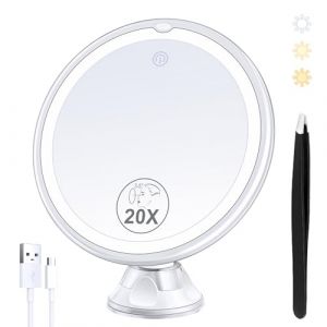 MIYADIVA Miroir grossissant Rechargeable 2025 avec lumière, Miroir de Maquillage éclairé x20, Miroir de Maquillage grossissant 3 Couleurs avec lumière 34 LED, Miroir de courtoisie Rotatif à 360° avec (VIEW Store, neuf)