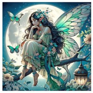 TDFERAN 40x40CM Diamond Painting Lune et Fee, Diamond Painting Elfe, Peinture Diamant F&eacute;e Elfe, Canevas Diamant Kit Complet F&eacute;e Papillon, Broderie Diamant Princesse, Diamant Painting Ange (LISHHUZ, neuf)