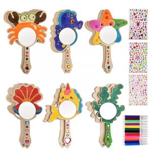 SUVEK 12 Kits Bricolage Miroir Kits, Vie marine Artisanat en Bois à Peindre, DIY Loisirs Créatifs Activites Filles Enfants avec 6 7 8 9 10 11 pour Activité Manuelle Fête Anniversaire Cadeau de Noël (Shalwinn Store, neuf)