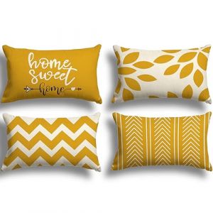 ZWJD Housse Coussin Lot 4 D&eacute;coratif Canap&eacute; Taie d'oreiller Decoration Canap&eacute; Housses Coussin en Lin d'ext&eacute;rieur Taie Oreiller D&eacute;coration Chambre,canap&eacute;,Chaise,Lit,Jardin 30x50cm Jaune Intense (ZWJD-EU, neuf)