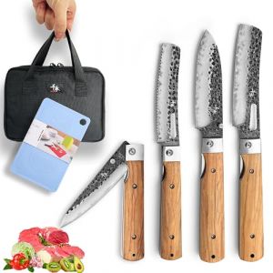 SENBON 440 forg&eacute; couteau de cuisine &agrave; main en acier inoxydable couteau de chef pliable couteau &agrave; fruits manche en bois d'olivier Set de 4 (Senbon, neuf)