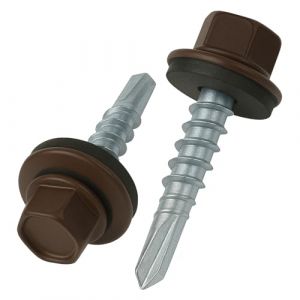 4.8 mm x 35 mm Vis de toiture, tête hexagonale autoperceuse colorée (RAL 8017 Brun chocolat) vis de toit avec rondelle scellée en EPDM, vis à gros filets trempés zingués antirouille (50 pièces) (Keple, neuf)