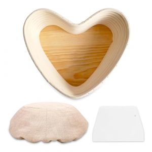 Clheatky Banetton à Pain Forme de Cœur, Panier Fermentation Pain Set Compris Grattoir à Linge et à Cuvette, Bol à Pain en Rotin Naturel Idéal pour la Cuisson à Domicile et Professionnelle (YIDU Trading Co. ,Ltd., neuf)