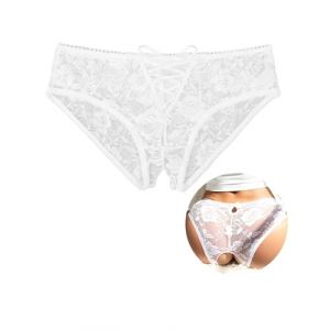 comeondear Blanc Tanga Femme Sexy Chic Hot Dentelle String Sexy de Pute String Ouvert Érotique Grande Taille Lingerie Culotte Fendue sous-vêtements Féminin Shorty Slip Stretch Underwear(Blanc,M-L) (ComeonDear, neuf)