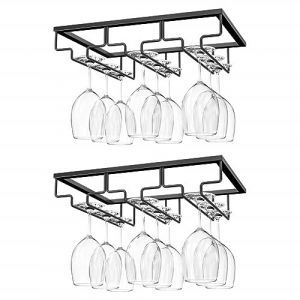 Nuovoware Porte-Verres à Pied Suspendu, [2 PCS] Porte-Verre à Vin Suspendu Support de Verre à Vin avec 3 Rails pour Dessous d'Étagère, Armoire de Verre, Tenture en Chrome, Barre de Cuisine - Noir (Joiel EU, neuf)
