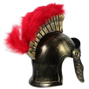 HANABASS Casque de Cosplay Soldat Romain pour Homme, Casque Guerrier M&eacute;di&eacute;val en Plastique L&eacute;ger Rouge avec Plume, Accessoire Costume Militaire Antique pour Soir&eacute;es D&eacute;guis&eacute;es et Halloween (Erxinu, neuf)