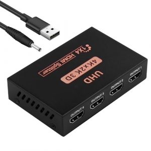 Splitter HDMI 4K 1 Entr&eacute;e 4 Sorties, R&eacute;partiteur HDMI 1x4 Compatible 4K@30Hz/3D/HDCP 1.4, Multiprise pour PS5, TV, Moniteur, Projecteur, Enseignement, Conf&eacute;rence, Home Cin&eacute;ma (XiaoXiangJueXin, neuf)
