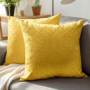 Encasa XO Housse De Coussin pour Canapé 40x40 cm Jaune Citron en Velours Gaufré de Housses de Coussin Douces et Chambres Élégants | Lot de 2 | Uniquement des Housses, Pas d'inserts (Encasa Home, neuf)