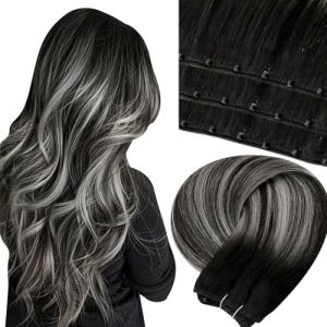 LaaVoo Noir Balayage Extension Cheveux Humain Tissage Micro Loop Cheveux Humain Tissage Balayage Noir a Silver 55cm/50g Extension Cheveux Humain Tissage Cheveux Lisse #1b/silver/1b (Laavoo, neuf)