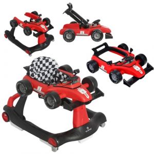 Olmitos - Trotteur Racing 4 en 1 pour Bébé, Hauteur et Siège Réglables, Pliable, 6-18 Mois, Musique & Lumière, Roues Silencieuses, Charge 15kg (Rouge) (Babymania, neuf)