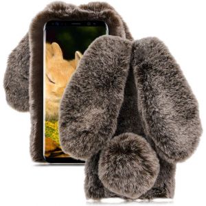 LCHDA Coque de protection pour Samsung Galaxy A16 5G, oreilles de lapin 3D mignonnes en fourrure douce, boule de poils en fourrure synthétique chaude pour femmes et filles, marron (LCHDA-EU, neuf)