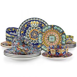 vancasso, Série SIMI, Service de Vaisselle en Porcelaine, 18 Pièces, Service de Table pour 6 Personnes – 6 Assiettes Plates, 6 Assiettes à Dessert, 6 Bols à Céréales, Style Bohème, Vaisselle (vancasso Ceramic Art, neuf)