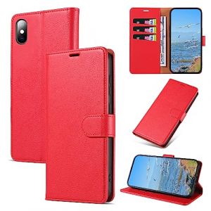 KKEIKO Coque pour iPhone X/iPhone XS, Antichoc Magnetique Étui à Rabat avec Porte Cartes, Portefeuille Housse en Cuir PU pour iPhone X/iPhone XS, Rouge (KKEIKO, neuf)