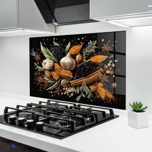 ARTHUB® Crédence de Cuisine en Verre 60x100 cm, Garlic and Spices | Protection Contre Les éclaboussures, Revêtement Mural en Carreaux, Plaque en Verre, Verre trempé, Aliments, Épices (ARTHUB - wall decor, neuf)