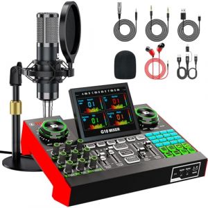 Denoise Ensemble de microphone pour podcast avec table de son en direct, mixeur audio, équipement de podcast avec microphone à condensateur de 3,5 mm (P15) pour PC/téléphone, diffusion en direct (tenlamp  store, neuf)
