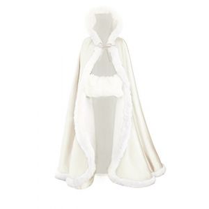 BEAUTELICATE Femme Cape &agrave; Capuche Longue Fausse Fourrure Manteau Poncho avec Capuchon Vintage Chaude pour Femme Mari&eacute;e Mariage De Hiver No&euml;l Halloween M&eacute;di&eacute;vale Carnaval Deguisement Ivoire, 127cm (BEAUTELICATE-FR, neuf)