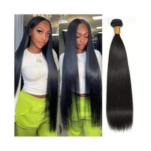 Tissage Naturel Cheveux Tissage br&eacute;silien Remy naturel lisse de 25 &agrave; 76 cm, couleur naturelle, lot de 1, 3 ou 4, double trame Hair Extension(24 24 26 26) (huasanzigui, neuf)