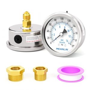 MEANLIN MEASURE 0~14BAR/0~200PSI sec en acier inoxydable 1/4"BSP 2" FACE DIAL &eacute;tanche pour pompe de puits, pneu, testeur de pression d'eau, montage arri&egrave;re, avec douille hexagonale 1/2"BSP et 3/8" BSP (MEANLIN, neuf)