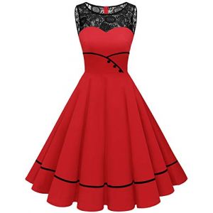 Bbonlinedress Robe de Soir&eacute;e No&euml;l Femme Chic et Elegant Robe Cocktail Vintage Ann&eacute;es 50s 60s Style Audrey Hepburn pour F&ecirc;te Mariage Bapt&ecirc;me Gala Ligne A Red 3XL (Bbonlinedress, neuf)