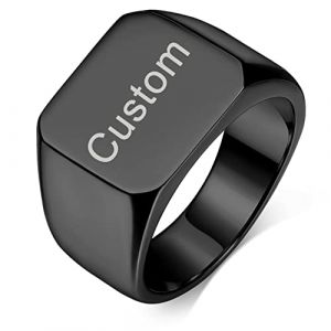Custom4U Grande Chevaliere Noir Homme Gravé Prénom Acier Inoxydable Taille 72 (Custom4U Store, neuf)