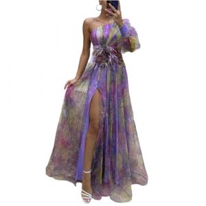 Robe Boheme Chic Mariage Invité Fleurie Cocktail Maille Robe Femme Chic Et Elegant Mariage Fluide Boheme Vetement Ete sans Manches De Cérémonie Légère Grande Taille Summer Dress(Violet,XL) (uxxnjfg, neuf)