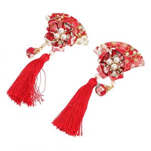 Beaupretty 2 Pi&egrave;ces &eacute;pingle &agrave; cheveux pompon &eacute;ventail hairpin barrette &eacute;pingles &agrave; cheveux d&eacute;coration filet &eacute;pingle &agrave; cheveux &eacute;ventail accessoires pour cheveux en tissu rouge (lorianca, neuf)