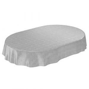 ANRO Nappe en Toile cirée, Aspect Lin, Grise, Ovale, 240 x 140 cm (anrotradegmbh, neuf)