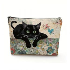 Trousse de Maquillage Chat Mignon Capacit&eacute; Portable avec Fermeture &Eacute;clair Style Amusant Th&egrave;me du Chat Pochette Toilette Voyage (A) (CHANGWEI UKSTORE, neuf)