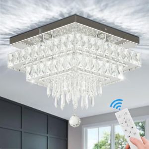 Finktonglan Lampes &agrave; pampilles en cristal incomparables, &eacute;clairage moderne de plafond en verre avec t&eacute;l&eacute;commande, plafonnier carr&eacute; pour salle &agrave; manger, chambres, entr&eacute;e, salon (qihan lighting, neuf)