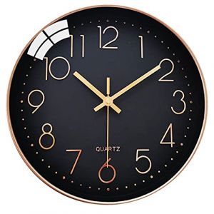 LiRiQi Horloge Murale Silencieuse sans tic-tac, 30cm Chiffres Arabes Horloge Quartz Ronde Moderne Décorative, pour Salon Chambre Cuisine Bureau Classe - Noir (LimitLes, neuf)