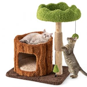 COSTWAY Arbre a Chat Design 73 cm, Arbre a Chat en Bois, Tour Chat Griffoir, 2 Plateformes, Poteaux à Griffer en Jute, Petit Arbre a Chat, Planche à Griffer en Sisal, Pompon Suspendu (FDS GmbH, neuf)