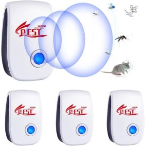R&eacute;pulsif Ultrason Anti-Rongeurs Insectes, 4 pcs Ultrason Anti Moustique Ultrason Souris et Rats, Int&eacute;rieur R&eacute;pulsif &Eacute;lectronique Insectes pour Souris, Rats Fourmis Araign&eacute;es Moustiques (EU NWDA, neuf)