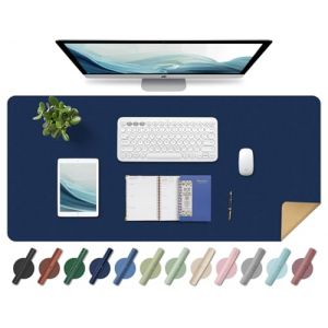 BLESWIN Tapis de Bureau en Cuir, Tapis de Souris Large et Antidérapant, Tapis Protecteur de Bureau Imperméable, Tapis de Bureau pour L'écriture, Tapis Buvard de Bureau Décoratif (Bleu Fonce, 90x43CM) (YoursTrust-EU, neuf)